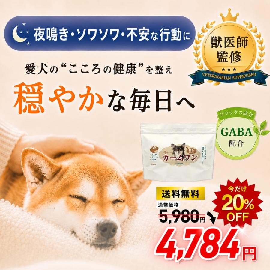 爆買ウルトラセール 犬 ストレス サプリ 夜鳴き 分離不安 落ち着く シニア GABA テアニン カキエキス 全年齢 ふりかけ 獣医師監修 カームワン わんちゃんライフ