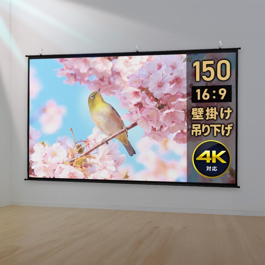 セール プロジェクタースクリーン 壁掛け スクリーン 150インチ プロジェクター用 ロール式 簡単 吊り下げ 4K 16:9 EEX-PSK3-150HDK イーサプライ