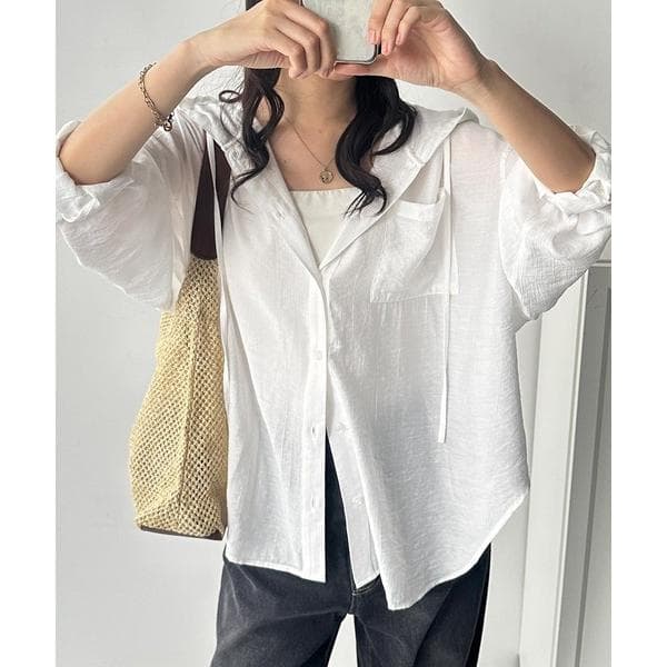 ブラウス シャツ 夏に活躍！フード付きオーバーサイズパーカーシャツ　アソート（無地/チェック） レディース