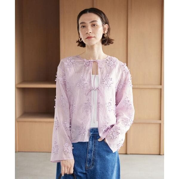 ブラウス シャツ セルロースナイロン エンブロイダリーシャツ 2WAY レディース