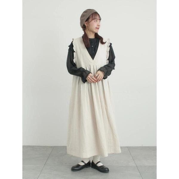 ワンピース 「Cross×Linen」肩フリル前後2WAYジャンパースカート