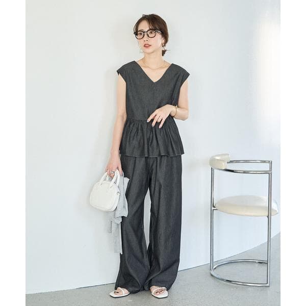 ジーンズ デニム デニムパンツ 限定展開　レーヨンデニム ノースリーブ セットアップ レディース