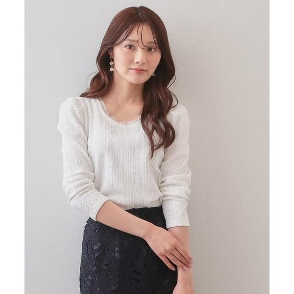 tシャツ 衿チュールデザインケーブルジャガードトップス「洗濯機OK」 レディース