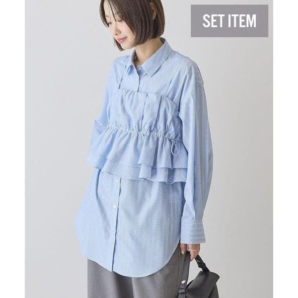 ブラウス シャツ 「2点セット・イージーケア」ビスチェ＋シャツ レディース