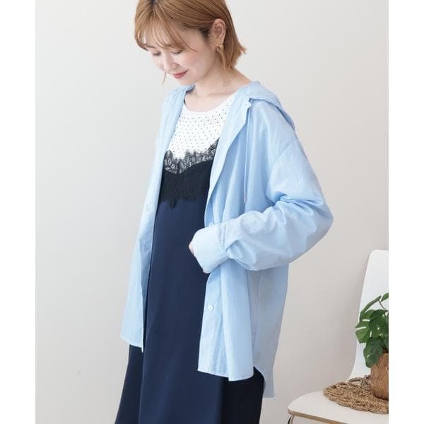 ブラウス シャツ ナイロンフーディーシャツ レディース