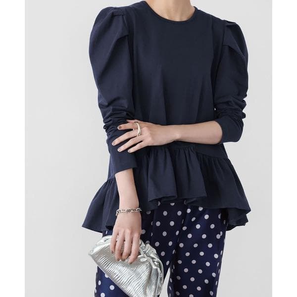 tシャツ 裾フレア切り替えパワーショルダーカットソー レディース