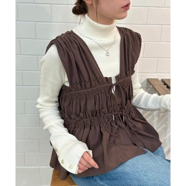 ブラウス シャツ 「umm.」ギャザーリボン使いノースリ レディース