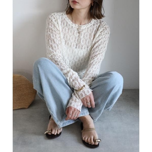 tシャツ メローレースクルーネックプルオーバー レディース