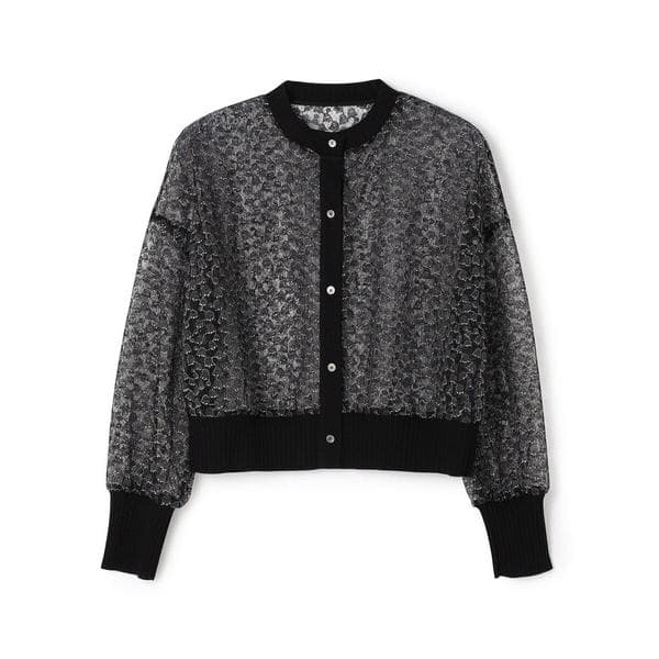 カーディガン チュールエンブロイダリー レースショートカーディガン レディース