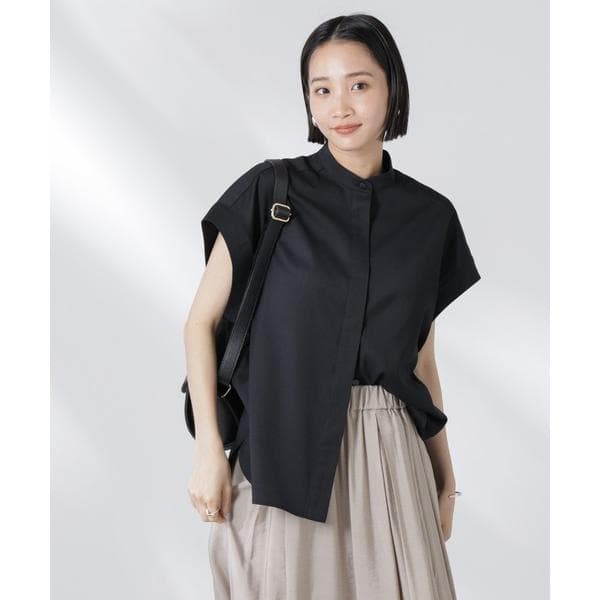 ブラウス シャツ バンドカラーノースリーブシャツ レディース