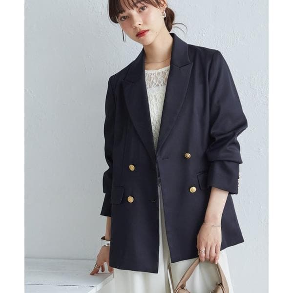 ジャケット テーラードジャケット 「洗える」ゴールドボタンダブルテーラードジャケット レディース