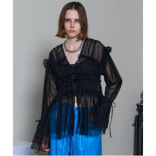 ブラウス シャツ 2way Ruffle Gathers Tulle Tops/2WAYフリルギャザーチュールトップス レディース