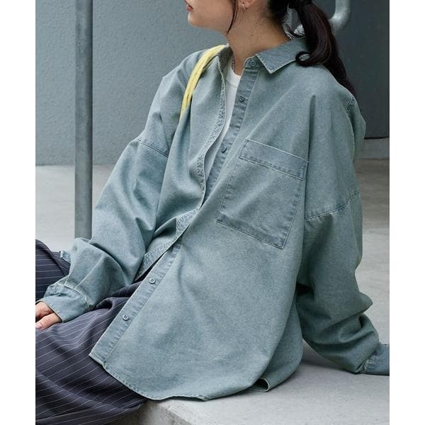 ブラウス シャツ オーバーサイズ ライトオンス レギュラーカラー デニムシャツ レディース