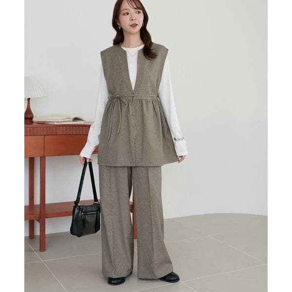 セットアップ 「新色追加!/WEB限定」ロンT付深Vベストセットアップ レディース