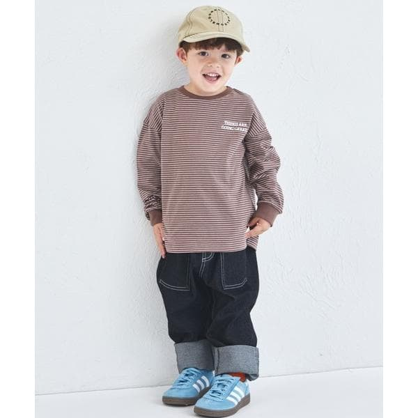 tシャツ 「吸水速乾/襟がヨレにくい」ユニセックス 細ボーダー 長袖Tシャツ キッズ 子供服 男の子 女の子