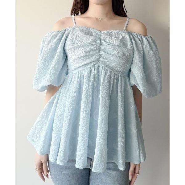 ブラウス シャツ 2wayボリュームスリーブべプラムトップス レディース