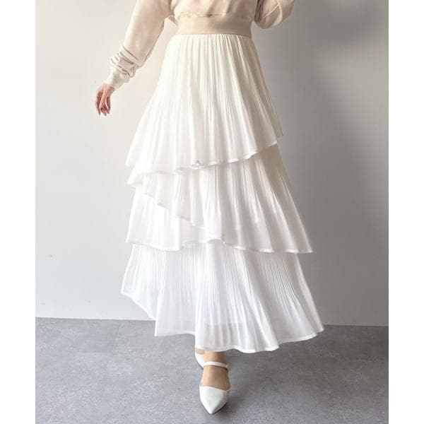 スカート ランダムヘムプリーツティアードスカート