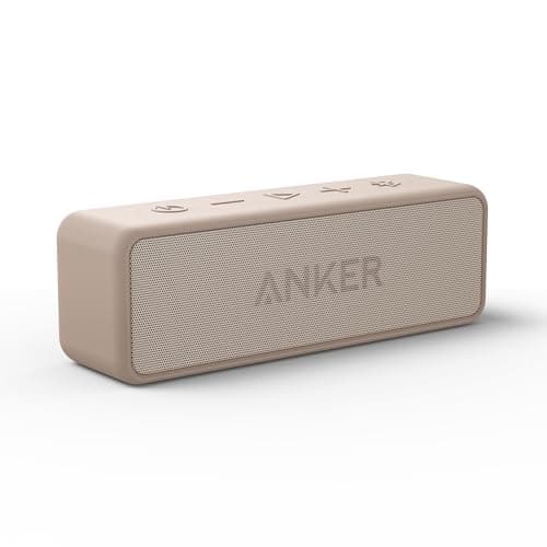 Anker Soundcore 2 (USB Type-C充電 Bluetooth スピーカー 12W出力 24時間連続再生)【ワイヤレスステレオ対応/小型/強化された低音 / IPX7防水規格 / デュアルドライバー/マイク内蔵/バッテリー内蔵/ポータブル】(ライトブラウン)