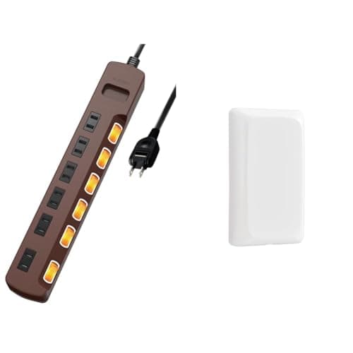 【コンセントカバーセット】エレコム 電源タップ コンセント 雷ガード 個別スイッチ ほこりシャッター付 6個口 3m ブラウン T-K6A-2630BR＆エレコム コンセントカバー 差し込みタイプ 薄型 スイングプラグ専用 ホワイト TWCVR01WH