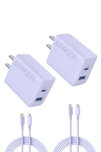 Anker 20W 2-Port USB-C Charger Purple with USB-C Cable 2-Pack