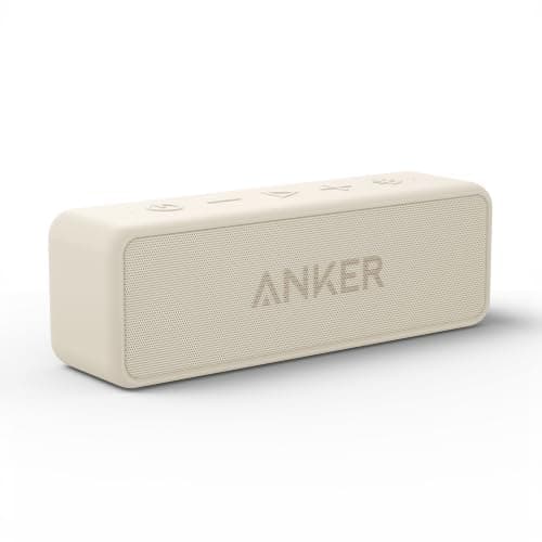 Anker Soundcore 2 (USB Type-C充電 Bluetooth スピーカー 12W出力 24時間連続再生)【ワイヤレスステレオ対応/小型/強化された低音 / IPX7防水規格 / デュアルドライバー/マイク内蔵/バッテリー内蔵/ポータブル】(オフホワイト)