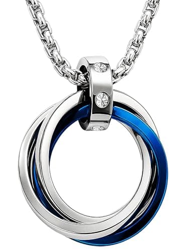 CCopan Men’s Necklace Stainless Steel Pendant Triple Ring (Blue)