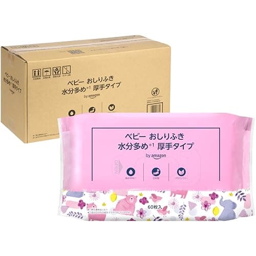 by Amazon ベビー おしりふき 純水99% 厚手タイプ 水分多め 無香料60枚入x20個 (1200枚) [ケース品] 日本製(MamaBear)