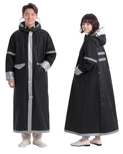 [Kimwood] 【レッドドット受賞 JIS 級防水＆シームレス】レインコート 自転車 5級撥水【激雨対応！強力防水構造】レインコート レディース メンズ リュック対応 超軽量 カッパ ポンチョ ポケット付き ロング丈 通勤通学 防災 アウトドア フェス (ブラック, L)