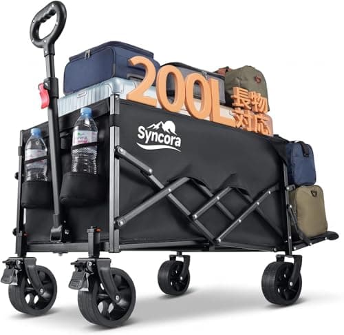 キャリーワゴン 【2026新登場・ワンタッチ収納＆後部展開可】 アウトドアワゴン 大容量 200L 耐荷重180kg 自立収納 子供乗せれる キャリーカート 折り畳み 軽量 長物対応 ブレーキ付き 大きいタイヤ スチール制 丈夫 キャンプ カート 台車 荷物カート キャリー 持ち運び便利 コンパクト 荷物運び 買い物 釣り イベント 引っ越し ゴミ出し