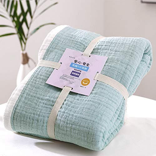 Ｖａｎｘｉｎｇ Gauze Blanket Single 4-Layer Woven 100% Natural Cotton Reversible 150×200cm (Solid, Green)