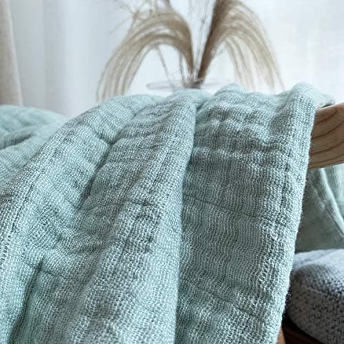 Ｖａｎｘｉｎｇ Gauze Blanket Single 4-Layer Woven 100% Natural Cotton Reversible 150×200cm (Solid, Green) 4