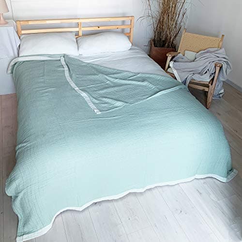 Ｖａｎｘｉｎｇ Gauze Blanket Single 4-Layer Woven 100% Natural Cotton Reversible 150×200cm (Solid, Green) 9