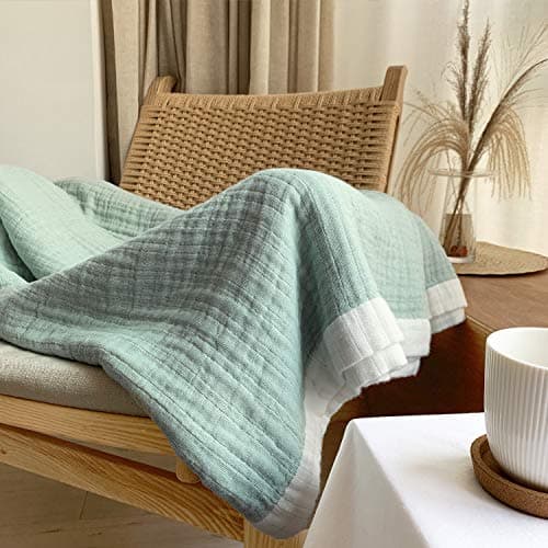Ｖａｎｘｉｎｇ Gauze Blanket Single 4-Layer Woven 100% Natural Cotton Reversible 150×200cm (Solid, Green) 2
