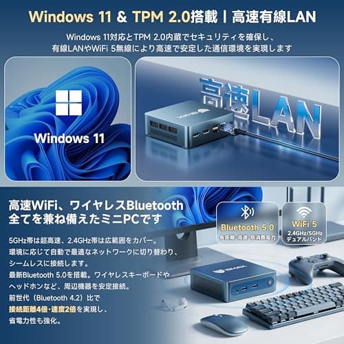 Bmax ミニpc 小型パソコン Intel J3355 最大2.5Hz【8TB SSD増設可能｜SATA/NVMeデュアルスロット対応】mini pc Windows11 静音38dB 初心者向け 小型超軽量ミニパソコン｜4K静音 高速熱放散｜HDMI｜BT5.0 ビジネス/在宅ワーク向け 企業用/業務用 (6GB+128GB 日本語版) 6