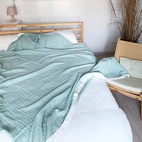 Ｖａｎｘｉｎｇ Gauze Blanket Single 4-Layer Woven 100% Natural Cotton Reversible 150×200cm (Solid, Green) 6