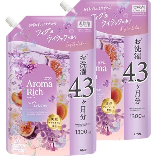 ソフラン アロマリッチ みずみずしくさわやかなフィグ＆ライラックの香りの香り 詰替大容量1300ml×2個 柔軟剤 天然アロマオイル配合 防臭 抗菌