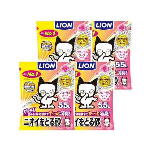 LION Cat Litter Odor Eliminating Litter Floral Soap 5.5L×4 Bags For Automatic Cat Litter Box