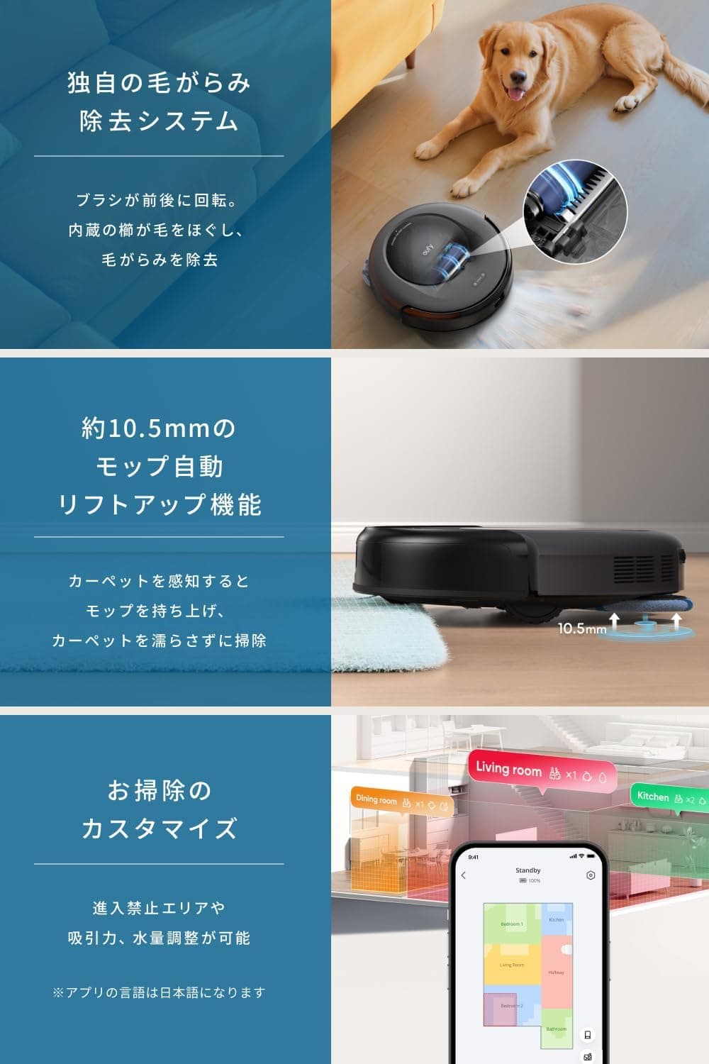 【超薄型】Anker Eufy (ユーフィ) Robot Vacuum Omni C20 (ロボット掃除機) 【小型/加圧式デュアル回転モップ搭載/自動ゴミ収集ステーション/モップの自動洗浄・乾燥機能付き/毛絡み除去システム/モップリフト/水拭き両用/マッピング 掃除経路確認/アプリ操作/落下・衝突防止 / 最大24ヶ月保証】 6
