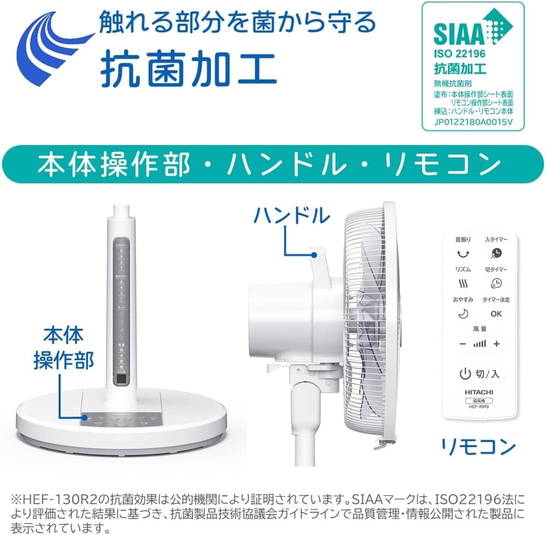 【Amazon.co.jp限定】扇風機 リビング用 ACモーター うちわ風 8枚羽根 風量4段階 首振り リモコン付 HEF-130R2 日立 7