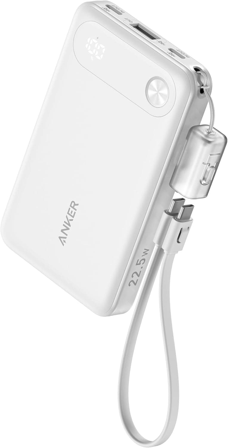 Anker Power Bank (10000mAh, 22.5W) 【アップグレード版】(モバイルバッテリー 10000mAh 最大22.5W出力 USB-C & USB-C ケーブル付属 ディスプレイ搭載) 【PD/PowerIQ搭載/PSE技術基準適合】iPhone 17 / 16 / 15 Android iPad その他各種機器対応 (ホワイト)