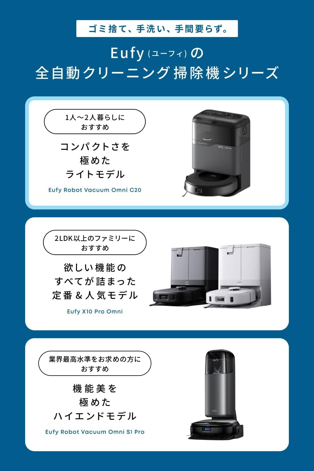 【超薄型】Anker Eufy (ユーフィ) Robot Vacuum Omni C20 (ロボット掃除機) 【小型/加圧式デュアル回転モップ搭載/自動ゴミ収集ステーション/モップの自動洗浄・乾燥機能付き/毛絡み除去システム/モップリフト/水拭き両用/マッピング 掃除経路確認/アプリ操作/落下・衝突防止 / 最大24ヶ月保証】 7