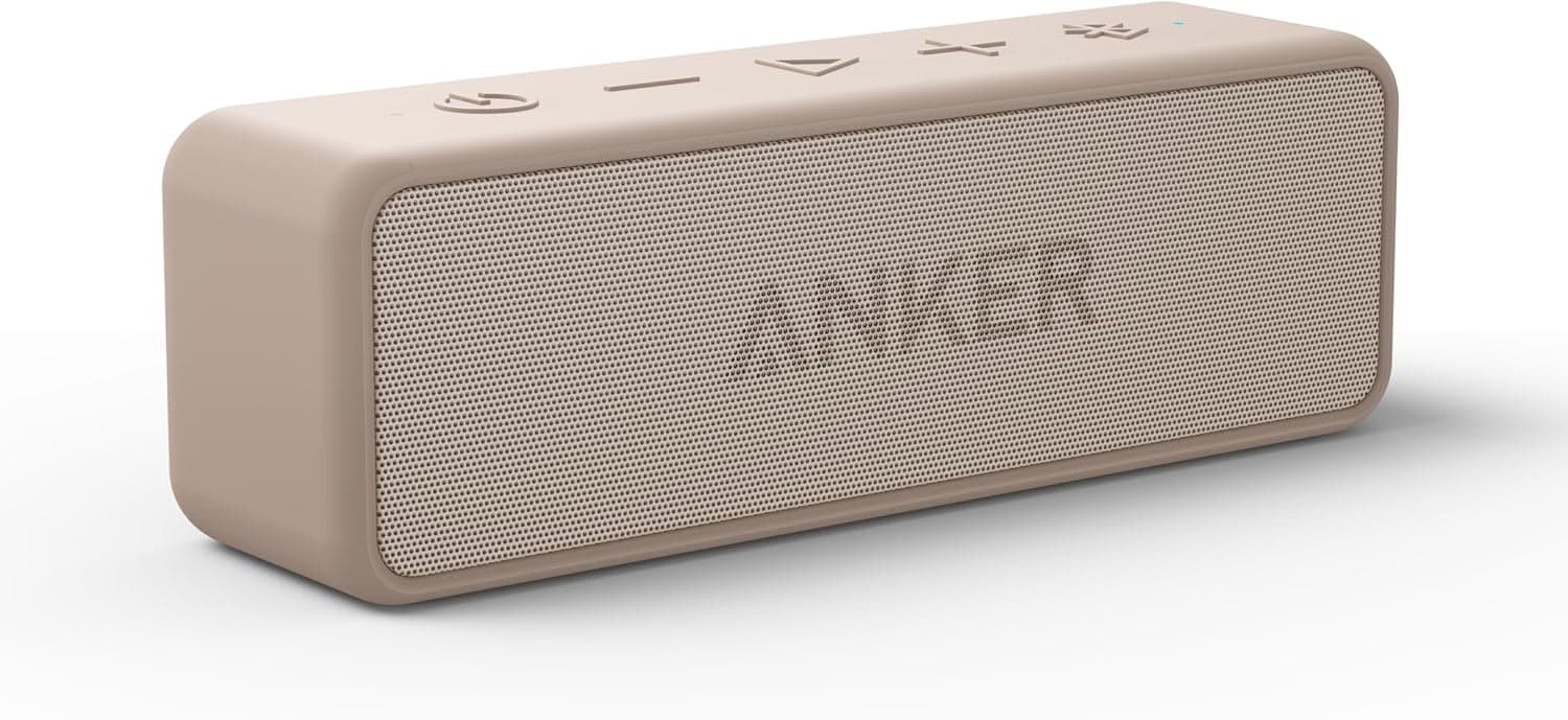 Anker Soundcore 2 (USB Type-C充電 Bluetooth スピーカー 12W出力 24時間連続再生)【ワイヤレスステレオ対応/小型/強化された低音 / IPX7防水規格 / デュアルドライバー/マイク内蔵/バッテリー内蔵/ポータブル】(ライトブラウン)
