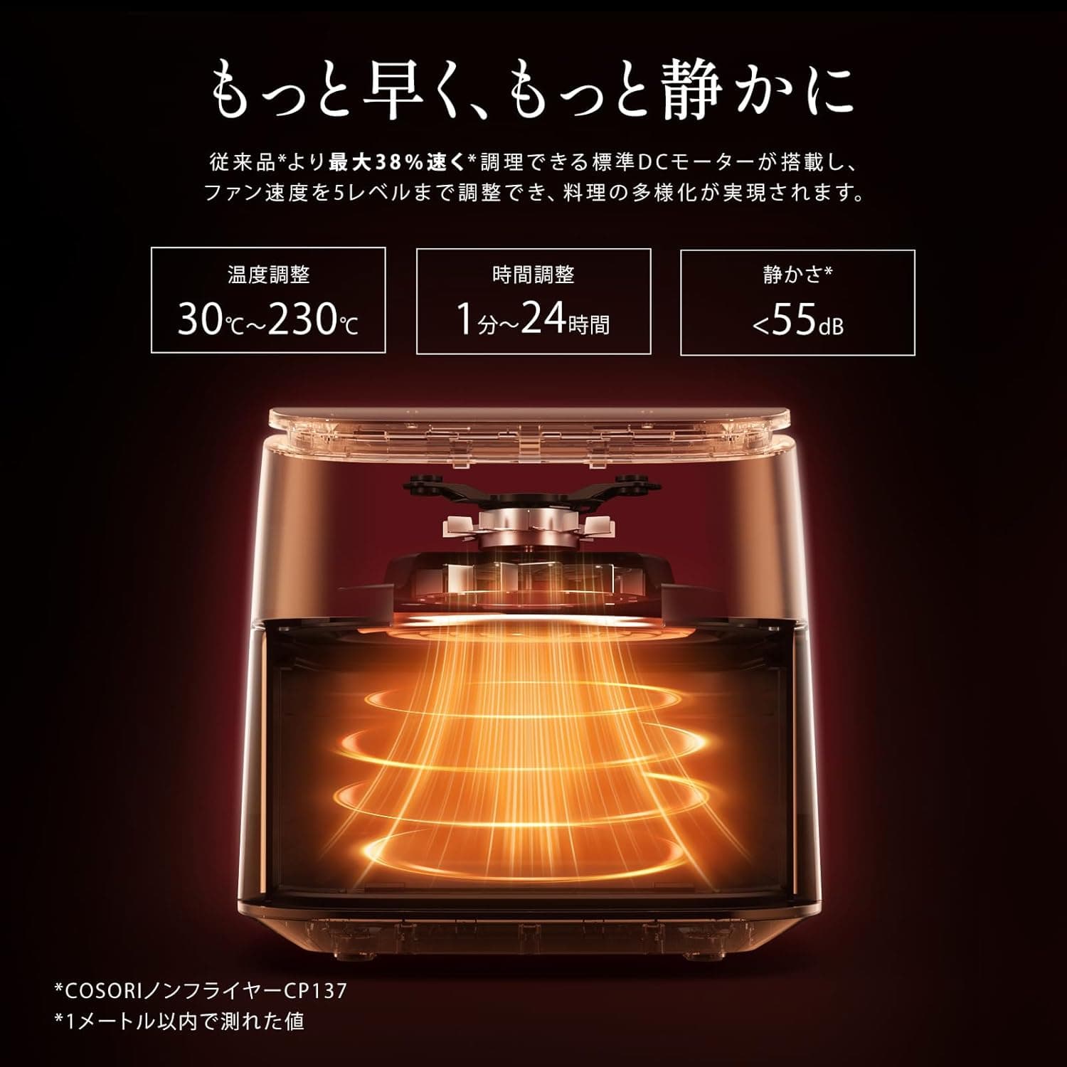COSORI コソリ ノンフライヤー 6L大容量 家庭用 エアフライヤー DCモーター 高速 最高温230℃ タイマー air fryer 発酵 揚げ物 ポテト 専用レシピ付き ブラック CAF-DC601 3