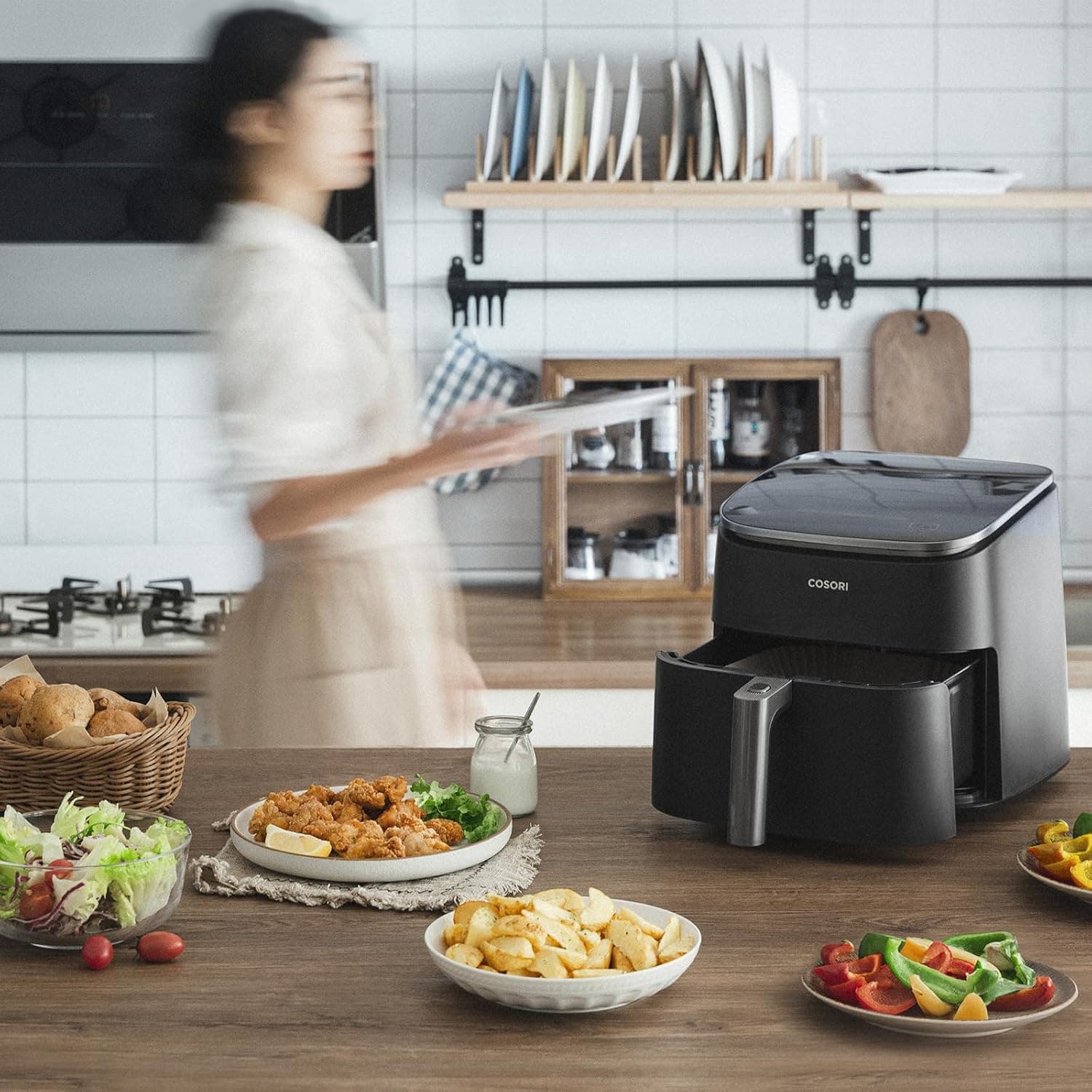 COSORI コソリ ノンフライヤー 6L大容量 家庭用 エアフライヤー DCモーター 高速 最高温230℃ タイマー air fryer 発酵 揚げ物 ポテト 専用レシピ付き ブラック CAF-DC601 2