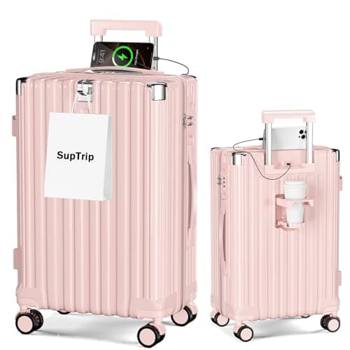 Xe đẩy hành lý/Suitcase du lịch xách tay SupTrip siêu nhẹ 50L 3-6 đêm màu hồng M (cổng USB, giá đựng ly, sạc, móc ẩn, bánh xe đôi xoay 360 độ êm ái)
