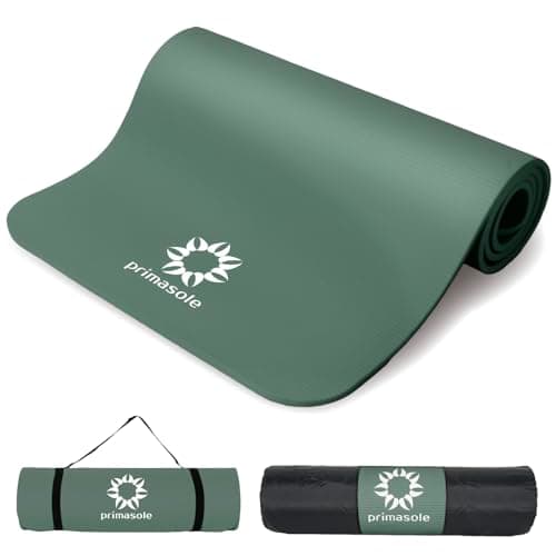 プリマソーレ ヨガマット トレーニングマット 厚さ10mm 滑り止め横じまエンボス加工 ストラップ収納ケース付き ジャンゴグリーン