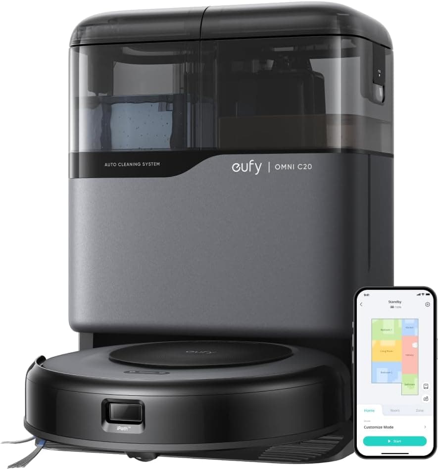【超薄型】Anker Eufy (ユーフィ) Robot Vacuum Omni C20 (ロボット掃除機) 【小型/加圧式デュアル回転モップ搭載/自動ゴミ収集ステーション/モップの自動洗浄・乾燥機能付き/毛絡み除去システム/モップリフト/水拭き両用/マッピング 掃除経路確認/アプリ操作/落下・衝突防止 / 最大24ヶ月保証】