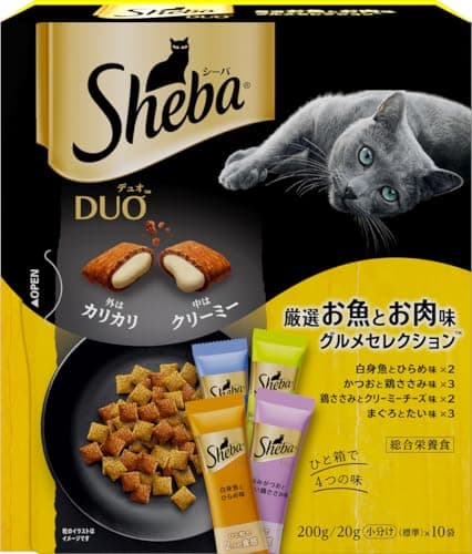 シーバ デュオ 成猫用 厳選お魚とお肉味グルメセレクション 200g(20g×10袋)×12箱 ドライフード おやつ カリカリ 総合栄養食 キャ