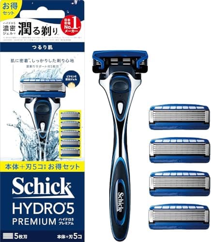 Schick(シック) ハイドロ5プレミアム つるり肌へ コンボパック ホルダー(刃付き+替刃4コ入) ブラック 髭剃り カミソリ プラスチック 男性用