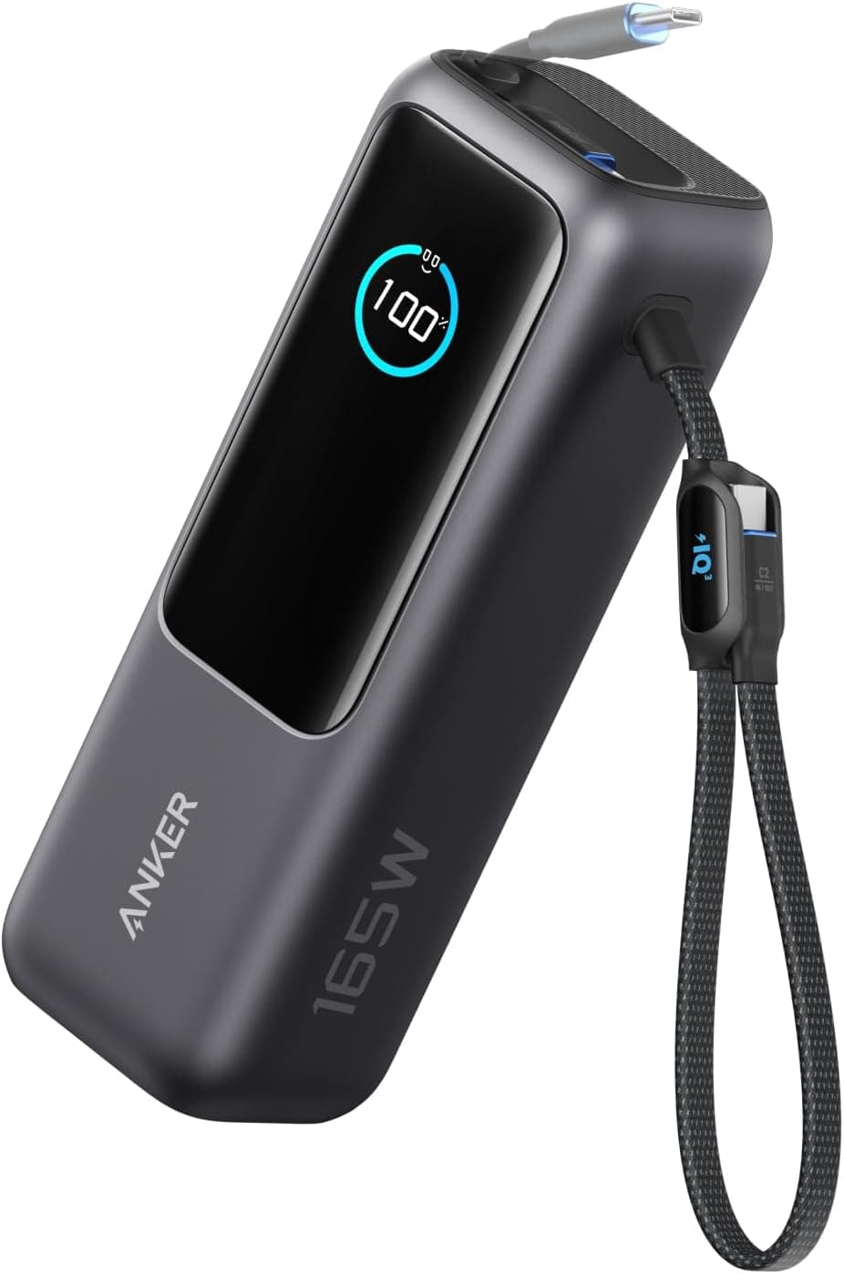Anker Power Bank (25000mAh, Built-In & 巻取り式USB-Cケーブル) 【PD対応/PSE技術基準適合/機内持ち込み可/ 165W出力 MacBook PD対応Windows PC iPad Pro iPhone 17 / 16 / 15 Galaxy Android スマートフォン ノートPC 各種 (ブラック)